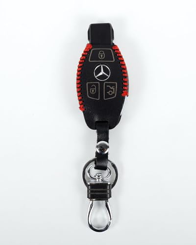 Image of Leather Car Key Cover Compatible for Smart Key Case Metal Hook for Car Remote Key for, S - Class, C - Class, M - Class (Black)