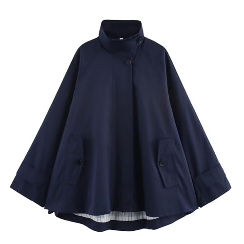 Women's Oversized Cape Coat 2025 Fall Winter Casual Short Trench Coat High Neck Zipper Vintage Outerwear with Pockets