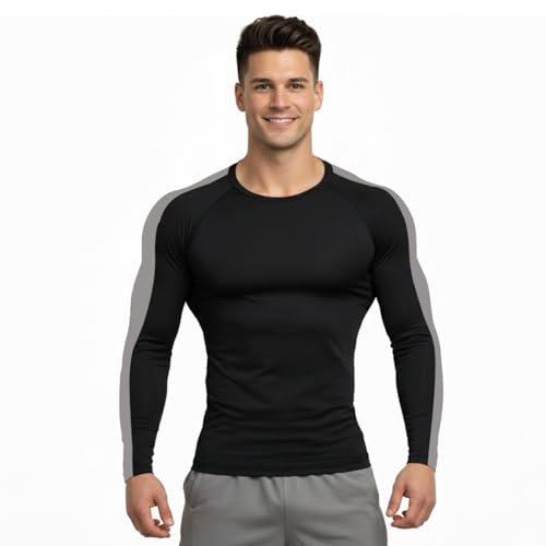 Image of NEVER LOSE Men's Workout Set Compression Shirt and Pants Top Long Sleeve Sports Tight Base Layer Suit Quick Dry & Moisture-Wicking (Compression Workout Set Combo)