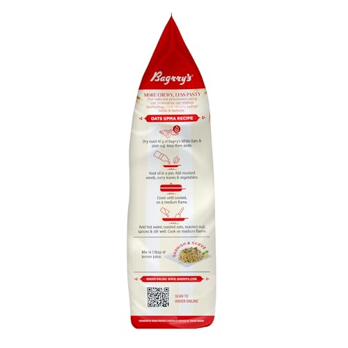 Image of Bagrry's White Oats 1Kg | Breakfast Cereal, Instant Oats Breakfast, Natural Whole Grain| High Soluble Fibre | Protein Goodness | Non GMO (Pack of 2)
