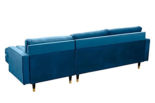Ecksofa 260cm Ottomane beidseitig Comfort blau Samt Federkern Design Elegant 3er-Sofa Lounge – Bild 6