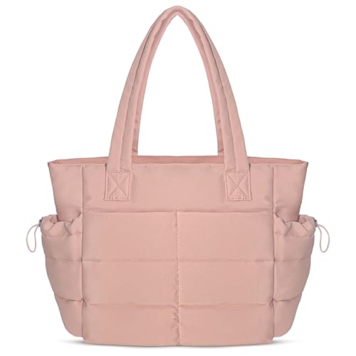 Bolsa feminina acolchoada com zíper para trabalho, viagem, academia, leve à prova d'água, rosa, 17.7x5x11.8 inches
