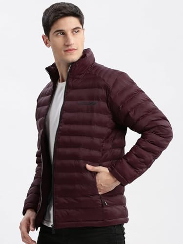 Image of SHOWOFFFF Men Solid Puffer Jacket | Mock Collar Full Sleeves Nylon Jacket for Mens | Slim Fit Regular Length Jacket for Men's