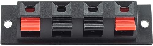 QBM 4 Pin Speaker Terminal Block 4 Way Amplifier Spring Jointing Clamp Test Clip Stereo Speaker Strip Shape Push Release Connector Plate 4 Position (4 Pin Speaker Terminal), (Pack of 5)