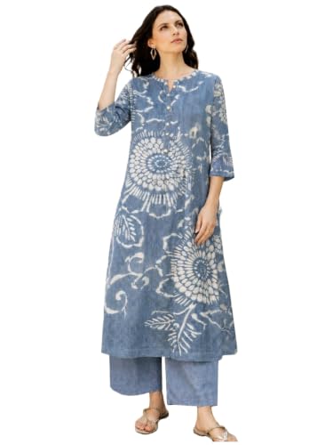 Image of ANNI Designer Kurta Set for Women Erode Rayon Printed | Kurti Set for Woman | Kurta Palazzo 2 Piece Outfit | Band Collar 3 /4 Sleeve A-Line Fit Ethnic Dress Stylish Kurta Sets for Women Clothing