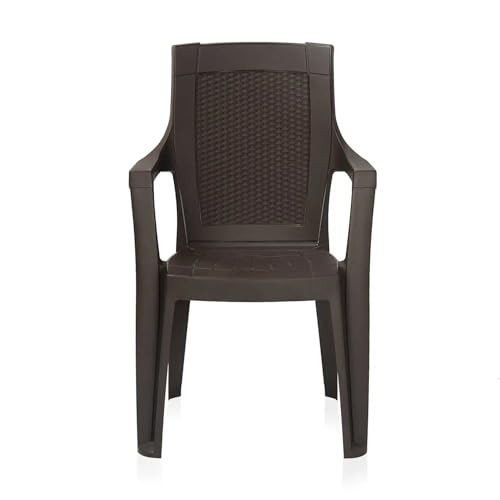Image of Nilkamal Mystique Chair and Glass Top Coffee Table Set | 2 Chairs and 1 Table | Plastic Furniture Set for Indoor and Outdoor, Balcony, Garden, Patio & Living Room | Season Rust Brown and Weather Brown