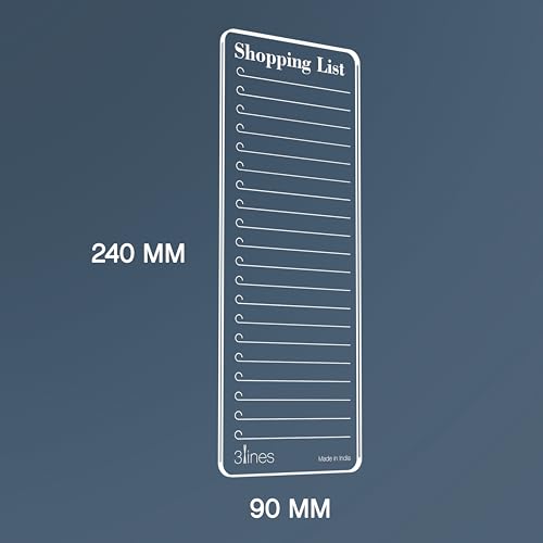 Image of 3 Lines Shopping List Fridge Magnet with Marker|Smart Planning & Shopping for Family, Working Professionals|Acrylic Magnetic Notepad for Kitchen Organisation|9x24 cms|Light Blueberry Color|Regular