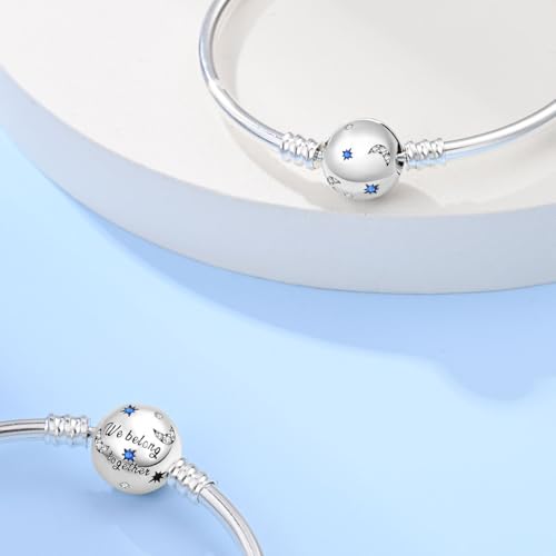 Image of 925 Sterling Silver Snake Chain Bracelets Fit Pandora Charms,Heart Clasp Bracelets Perfect For Any Glamour Gift for Women with 5 A Cubic Zirconia