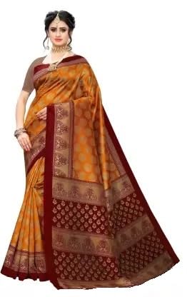 Kanooda Prints Women's Fancy Mysore Printed Art Silk Saree_3144_Mysore_Maroon_Mustard-picture-38