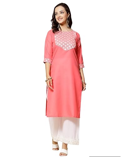 Image of Women's A-Line Cotton Embroidery Red Kurti |Red