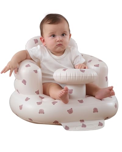 Image of AGITVPS Upgrade Inflatable Baby Seat with Tray for Babies 3-36 Months, Built in Air Pump Bumbo Seat with Tray, Baby Chair Sit Me up Floor Seat for Baby, Learning to Sit&Feeding (Tray-Bear)