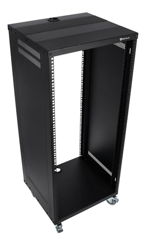 Rockville RR24U 24U Live Sound/Recording Studio Rack Case, 440lb Load, Front & Rear Rack Rails, Reversible Threaded/Square Hole Rails, 3 Locking Caster Wheels, Steel Construction