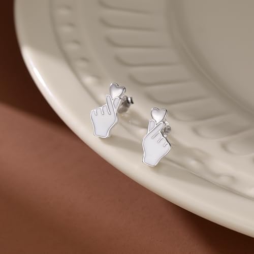 SLUYNZ Sterling Silver Love Heart Stud Earrings for Women Teens Finger Heart Earrings Studs for Valentine’s Day4