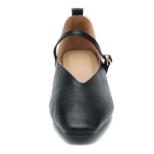 LIURUIJIA Women's Mary Jane Ballet Flats Dress Shoes Square Toe Ankle Strap Casual Dressy Comfortable Retro Foldable Shoes4