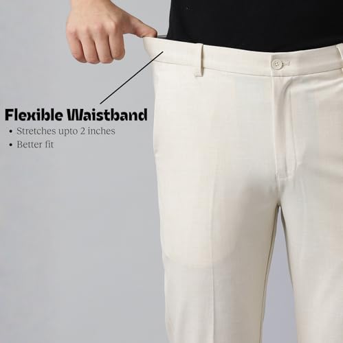 Image of SUBTRACT Men 4 Way Stretch Wrinkle Free Slim Fit Formal Trouser in with 2 Inch Flexible Waistband | Men's Trousers for Office Or Party