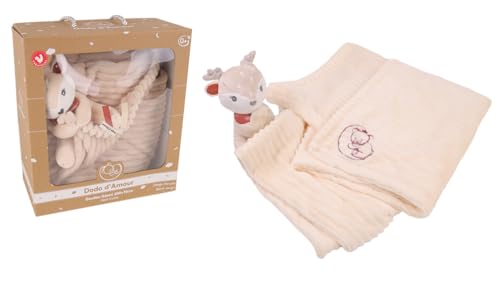 Dodo DE Amor - Manta Doudou - Ciervo - 053142 - Beige - Doudou - Nacimiento - Peluche - Bebé - Reconfortante - Suave - Lavable - 100 cm x 7 cm - A Partir de 0 Meses