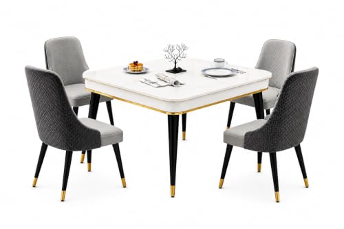 Image of WOODEN SPACE Majestic 4 Seater Wooden Dining Table Set | Urban Marble Top Dining Table with Chairs for Dining Room & Kitchen (Dark Grey Modern Vento) (42 x 42 x 30 inch)