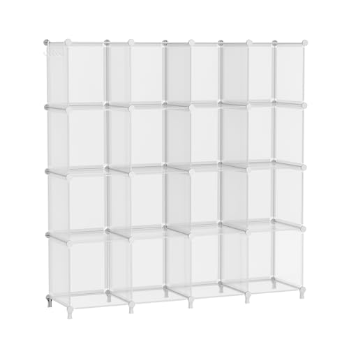 AWTATOS Kleiderschrank mit 16 Würfeln, Storage Shelves, DIY Regal Würfel, PP Steckregal Kunststoff, Kinderregal, Spielzeugregal, Faltschrank, Shelves, Standregal, Durchsichtig