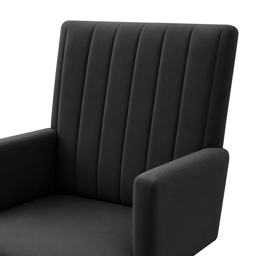 Image of Rosebell Modern Velvet Office Chairs Set of 2 with Armrests & Metal Legs | Upholstered High Back Leisure Chairs for Living Room, Bedroom, Office, Cafe & Dining Room | Black