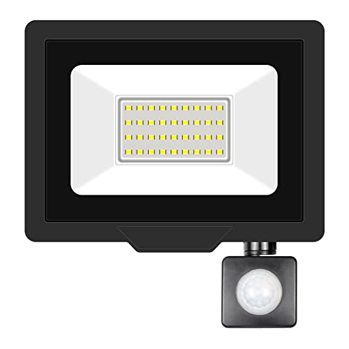 Willpower LED Security Lights Outdoor Motion Sensor 30W LED Floodlight 3000lm IP66 Waterproof PIR Lights Daylight White 6500K Wall Light for Garden Backyard Garage Doorway Court Patio Lawn