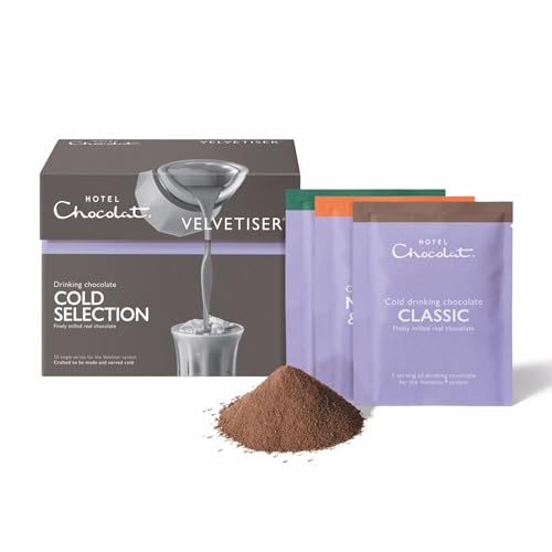Image of Hotel Chocolat Iced Chocolate Mix - Variety Pack of Iced Drinking Chocolate Recipes with More Cacao, Less Sugar, 10 Servings, 5 Flavors, Gourmet Cocoa