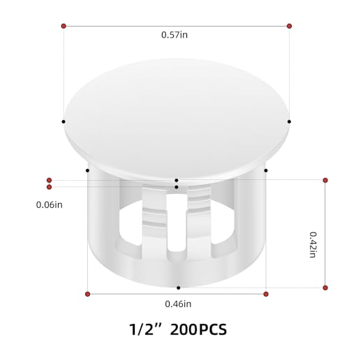 Image of 200PCS 1 /2 inch Plastic Plugs Hole, White Round PA66 Plug Furniture Hole Decorative Cover