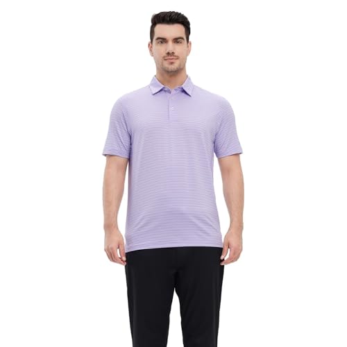 Image of Men's Golf Polo Shirts Short Sleeve Striped Performance Moisture Wicking Dry Fit Golf Shirts for Men