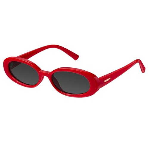mosanana Retro Oval Sunglasses for Women 90s Small Trendy Fashion Vintage Narrow Tiny Cute Skinny Sun Glasses for Small Face Red MS52360