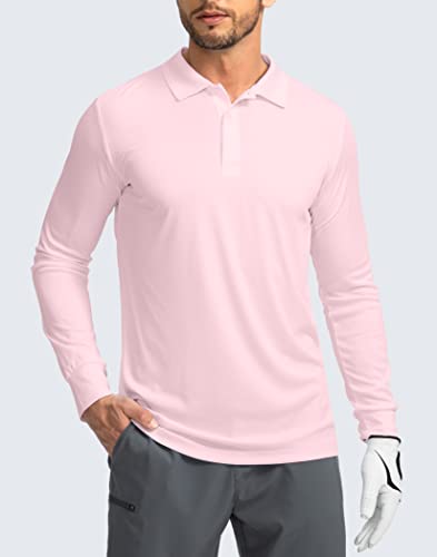 Men's Polo Shirt Long Sleeve Golf Shirts Lightweight Upf 50+ Sun Protection Cool Shirts For Men Work Fishing Outdoor(Pink, S) #TOP4