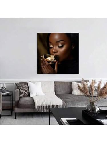 Peinture femme africaine sur toile de qualite galerie avec eclats dores 60x60 cm