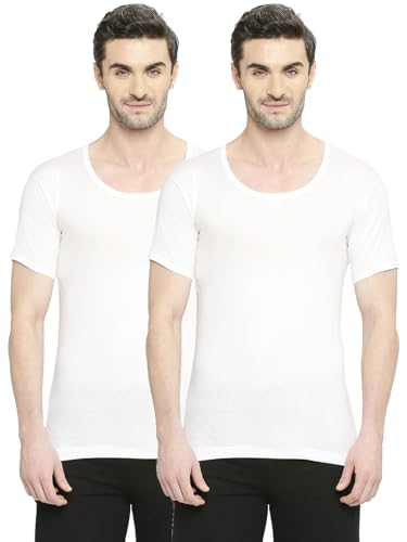 Image of VIP Bonus Premium RNS Mens 100% Cotton Round Neck Half Sleeve White Vest Regular Fit Combo for Men