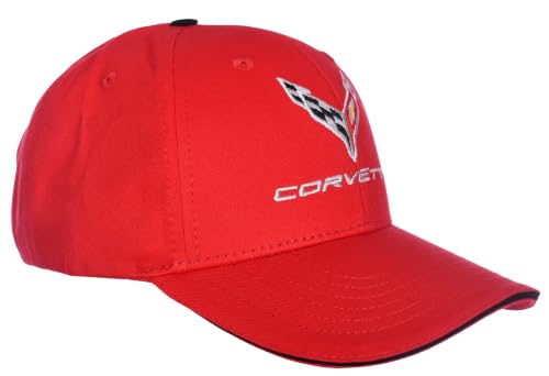 Image of JH DESIGN GROUP Men's Chevy Corvette C8 Logo Cap Adjustable Red & Black Hat