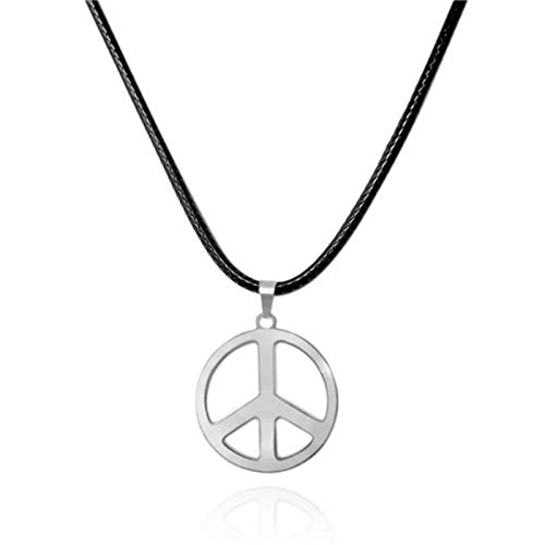 COLORFUL BLING Classic Stainless Steel Love Peace Symbol Necklace 1960s 1970s Hippie Party Pendant Jewelry for Men Women Accessories-C silver