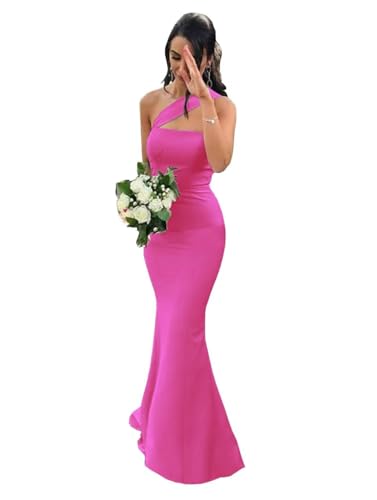 Image of Stretch Spandex Bridesmaid Dresses Long 2026 One Shoulder Formal Gowns for Women Mermaid Prom Wedding Guest Dress DR0194
