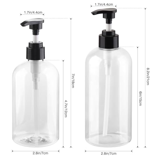 Empty Plastic Pump Bottles Dispenser 2 Pack Clear Refillable Pump Bottle for Shampoo, Liquid Soap, Massage Oil2