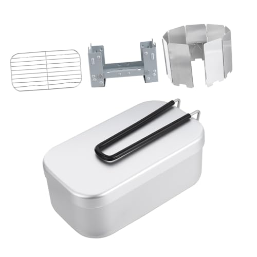 FUOYLOO Fiambrera Metálica Portátil para Camping con Caja Bento de Estufa Plegable Rejilla para Vapor y Paneles Cortaviento Kit Multifuncional para Senderismo y Picnic