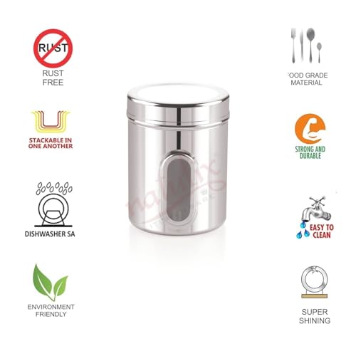 Image of NATULIX 2 Kg Stainless Steel Containers for kitchen with See Through Window | Kitchen Containers Set | Silver | Mirror Finish (2500ml - 6pcs) Food Grains Capacity - 2kg Approx