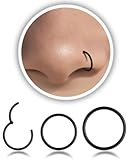 AMASIS 3Pcs 18G Black Nose Rings Hoop Set, Assorted Sizes, 6mm, 8mm, 10mm, Hypoallergenic 316L Surgical Steel, Hinged Clicker, Unisex, Classic, Body Piercing Jewelry