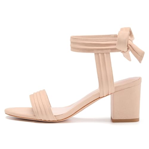 Image of Coutgo Womens Open Toe Ankle Tie Back Low Block Chunky Heels Sandals Party Dress Pumps Shoes