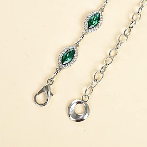Iluvatar Green Glass Diamond Chain Belt Metal Diamond Belt Women's Dress Metal Belt Women's Western Style Belt Women's Belt Prism Decoration #TOP3
