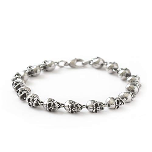 HAQUIL Stainless Steel Skull Bead Linked Strand Bracelet for Men and Women, Gothic Punk Rock Biker Skull Jewelry Gift