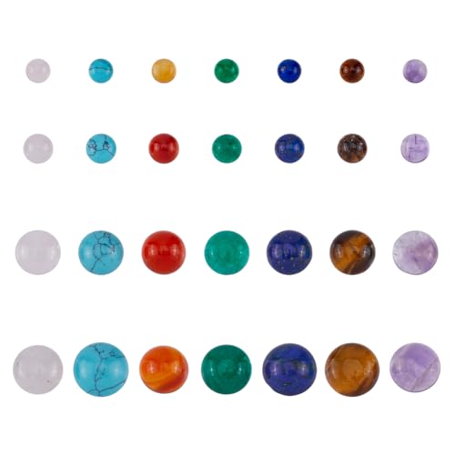 SUPERFINDINGS 56Pcs 7 Colors Natural Cabochon Gemstone 4 Sizes Half Round Dome Flatback Quartz Stone No Hole Stone for Earring Necklace Jewelry Making DIY Craft Handmade