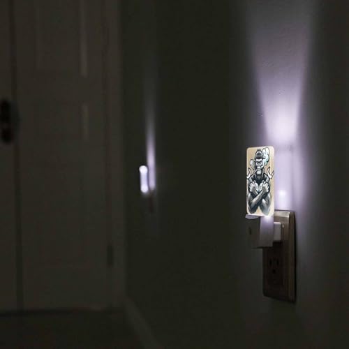 Image of LED Night Light,Monkey with Wrench LED Night Light Plug into Wall with Dusk to Dawn Light Sensor White Energy Efficient Nightlight for Bedroom Bathroom Hallway Living Room Kitchen