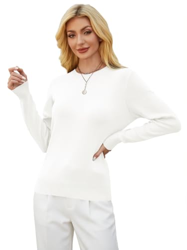 Image of GKBK Women's Wool Blend Sweaters 2026 Fall Fashion Lightweight Business Casual Outfits Long Sleeve Crew Neck Pullover Tops
