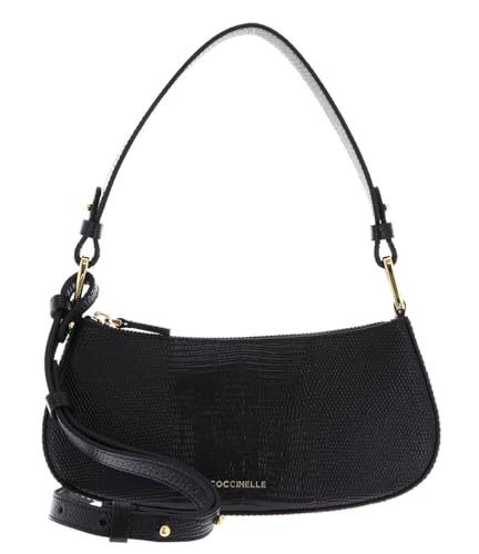 Mini Bag Coccinelle Cuir Noir Merveille Sac Bandoulière Lézard pour Femme