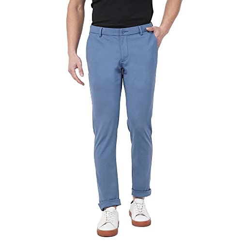 Image of Blackberrys Men's Blue Slim Fit Solid Regular Trousers