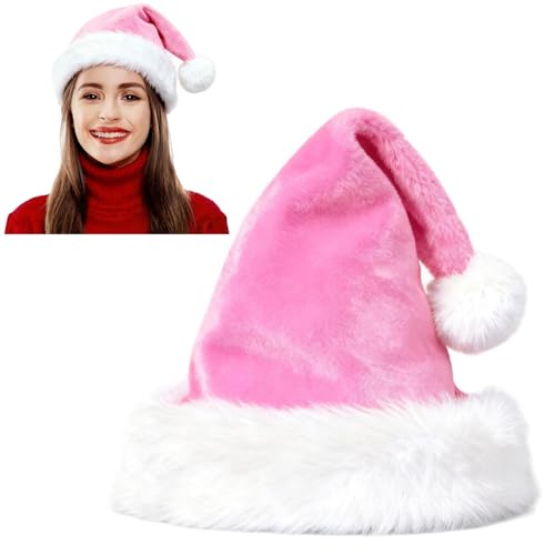 Ankelesz Santa Hat Xmas Hat for Adults Touch Soft Velvet Thickened Santa Hats for Christmas New Year Party Supplies (Pink)