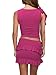 Oumrdeo Skirt Set Women Summer 2 Piece Outfits Ruffle Crop Tank Top Layered Mini Dress Going Out Outfit Pink XS
