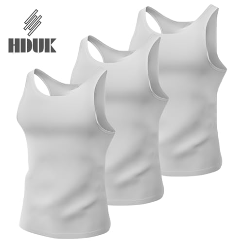 HDUK Mens Underwear Pack of 6 100% Cotton Summer Weight Singlet Vests Underwear/White/Available in Sizes Small/Medium/Large/X Large/XX Large, White, M
