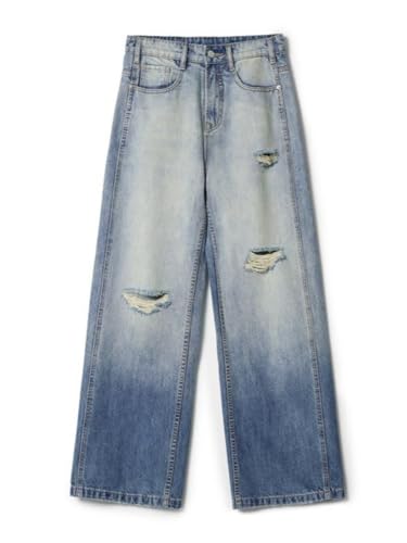 Jeans Pants Trouser Denim Retro Gradient with Hole Loose Straight High Street Men's